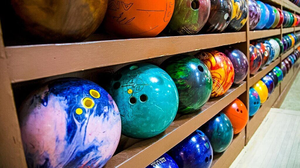 assortment of bowling balls at boulder bowl in boulder city nevada