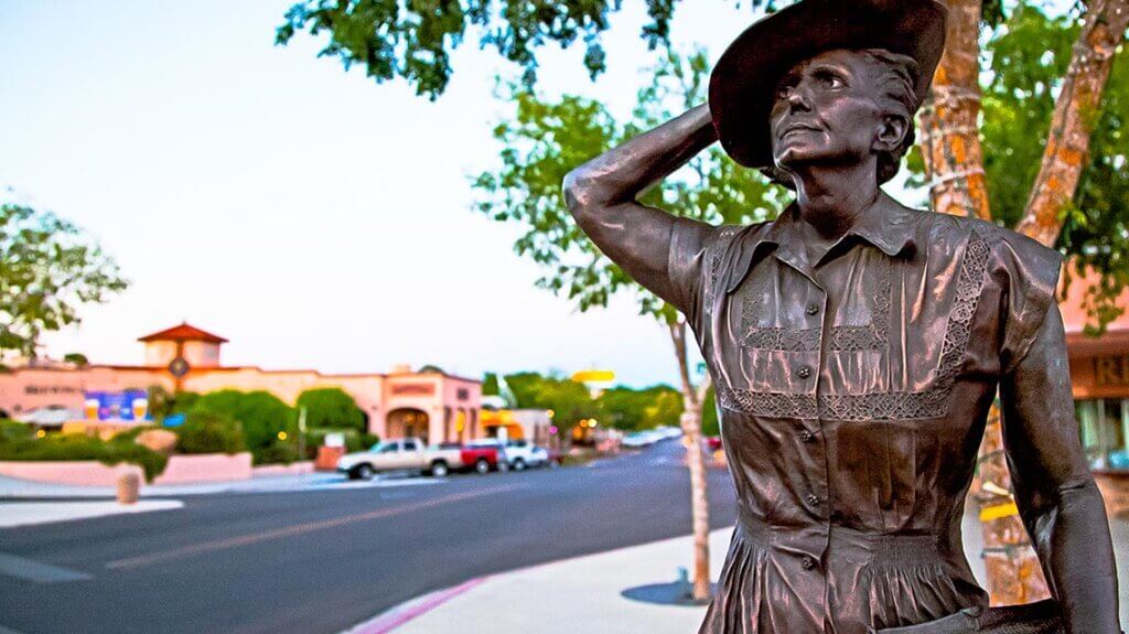 statue of a woman at the boulder city historic district