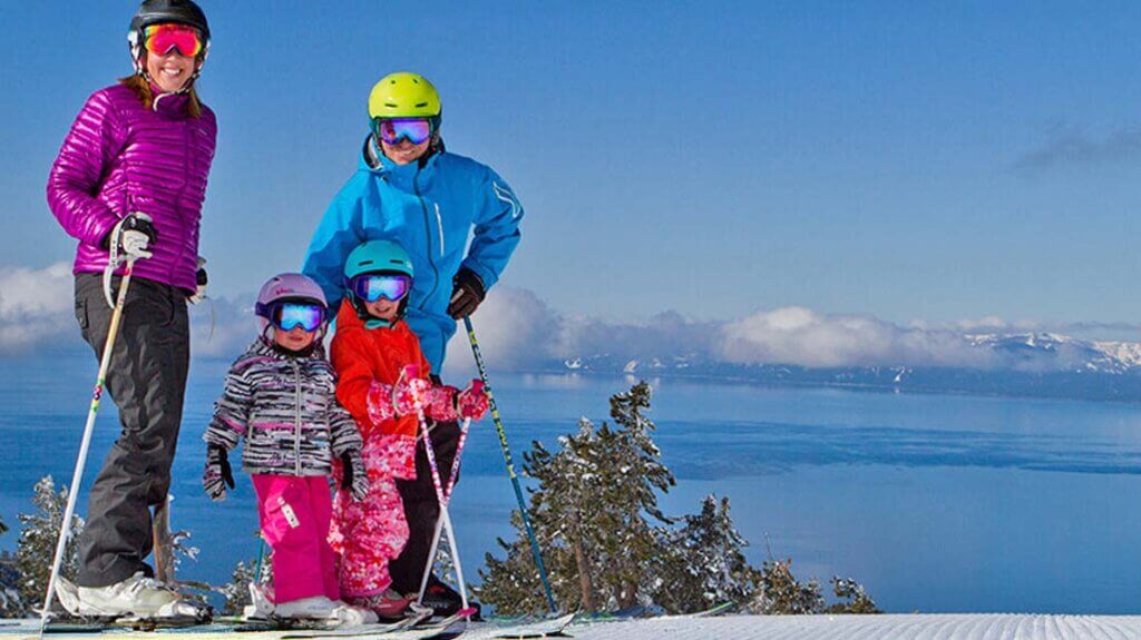 family atop mountain at diamond peak ski resort