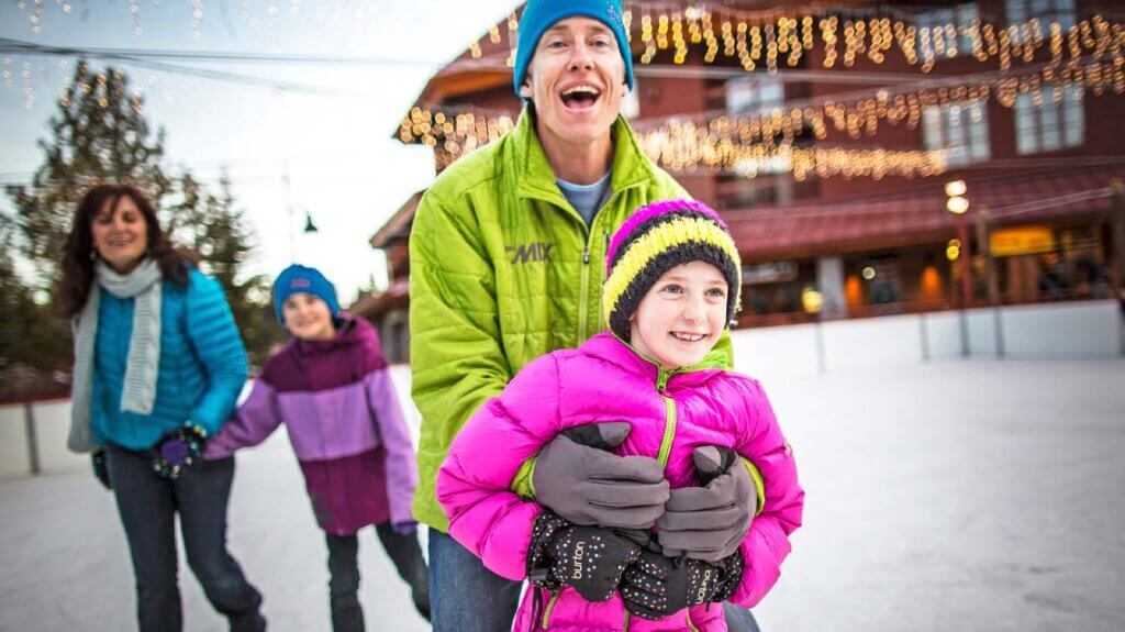 family ice skating at south lake tahoe heavenly village