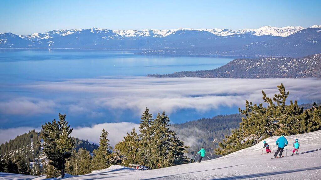 view of south lake tahoe atop diamond peak ski resort