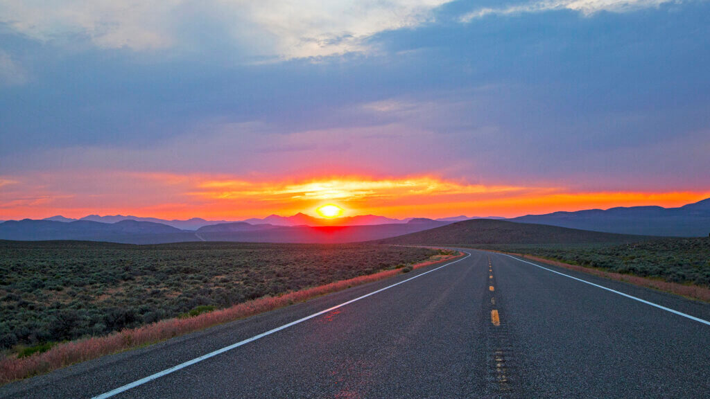 sunset on the loneliest road in america