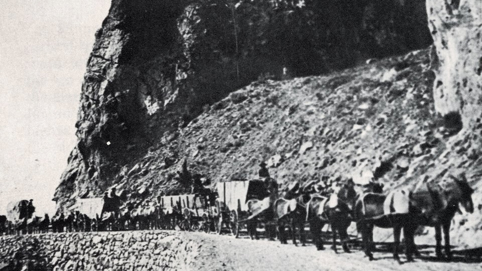 historic cave rock black and white picture