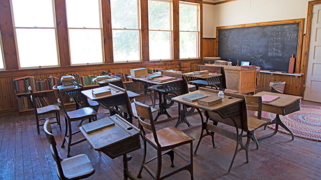 desks in a classroom 