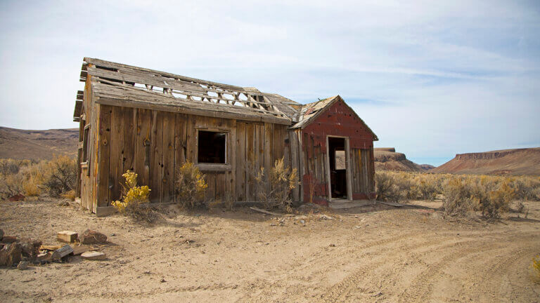 abandoned cabin in high rock canyon