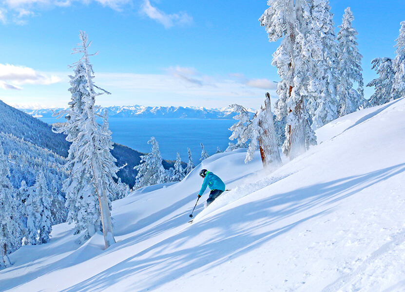 powder skiing in at diamond peak in lake tahoe