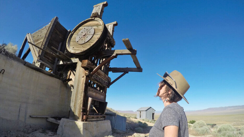 woman visiting seven troughs ghost town
