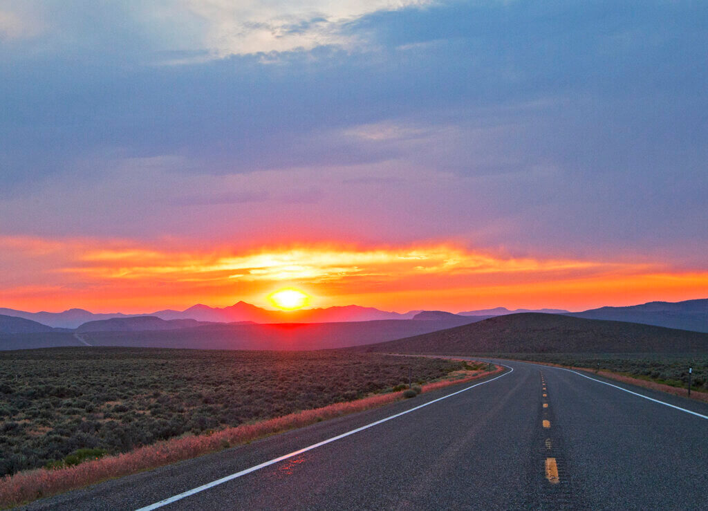 sunset on the loneliest road in america