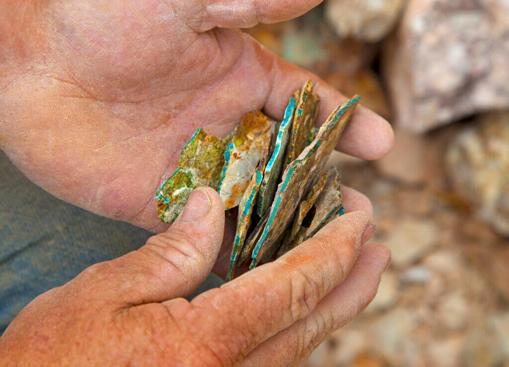 pieces of turquoise found at otteson brothers turquoise mine tour