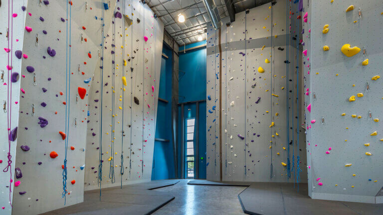 multiple rock climbing walls