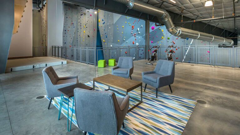 seating area in Mesa Rim Climbing Center