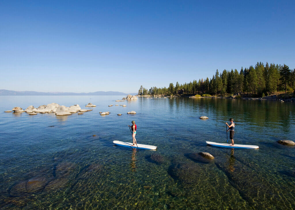 two paddle boarders at south lake tahoe 