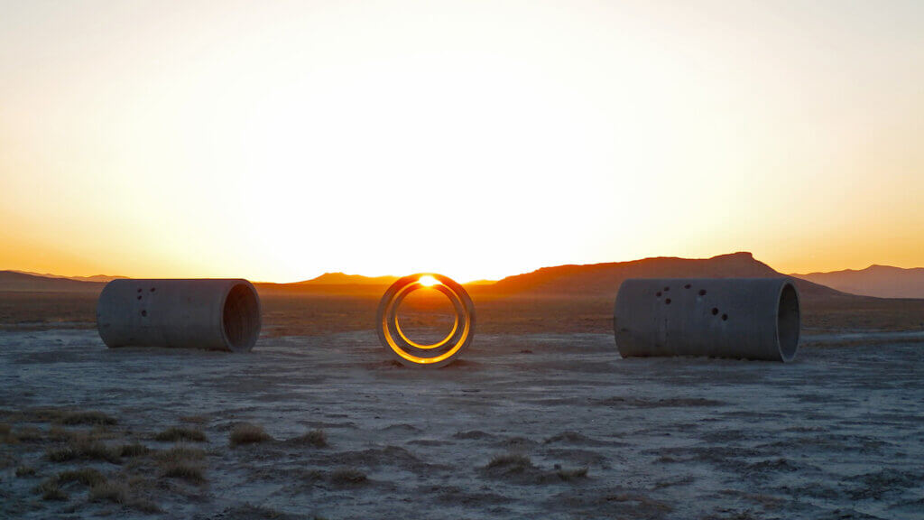 cement tunnels at sunset