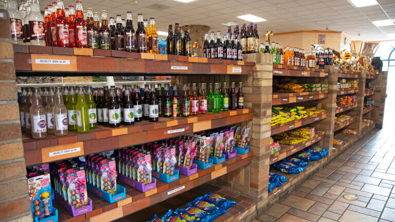 candy and soda aisle at the death valley nut and candy company