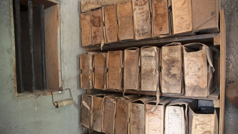 boxes in a store room at the historic jarbidge jail