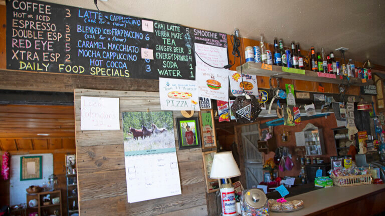 menu and bottles at the miners club