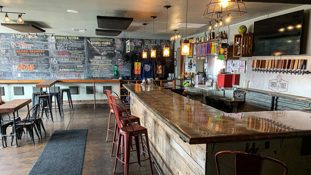 bar top at the shoe tree brewing company