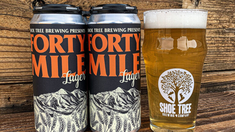 forty mile beer cans and glass at shoe tree brewing company