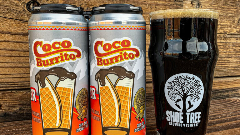 coco burrito beer cans at shoe tree brewing company