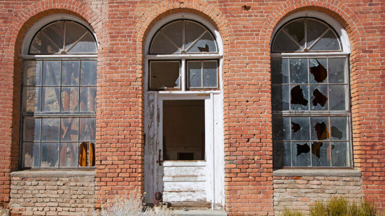 front view of abandoned building