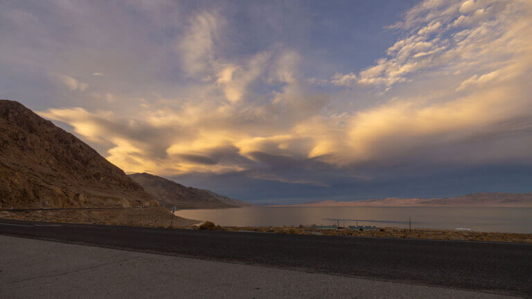 view of walker lake from the bighorn crossing restaurant and convenience store in walker lake near hawthorne nevada