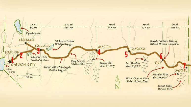 The Loneliest Road in America map