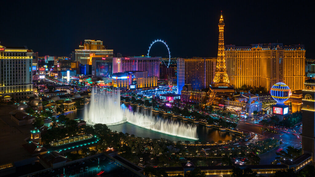 Las Vegas Strip Sunset Intense Contrast Neon Glowing Scene HD 