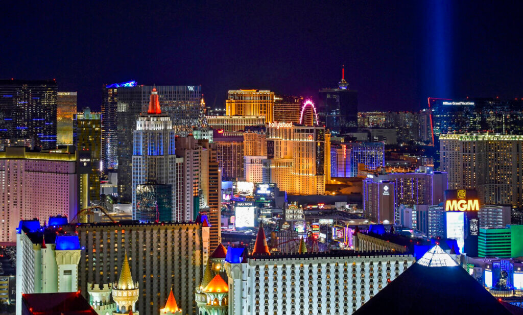 Las Vegas Strip Sunset Intense Contrast Neon Glowing Scene HD 