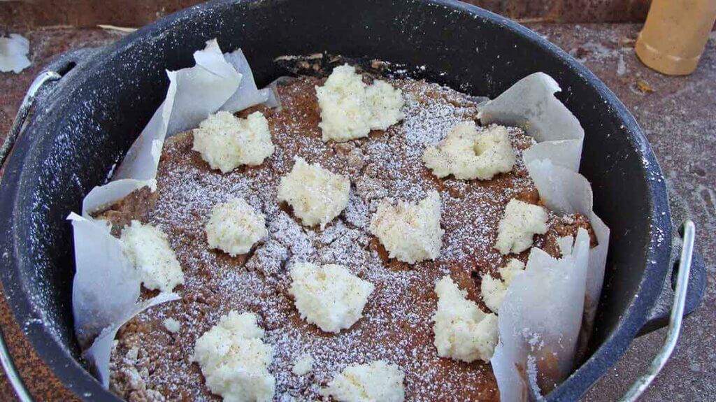 dessert cooking in a dutch oven