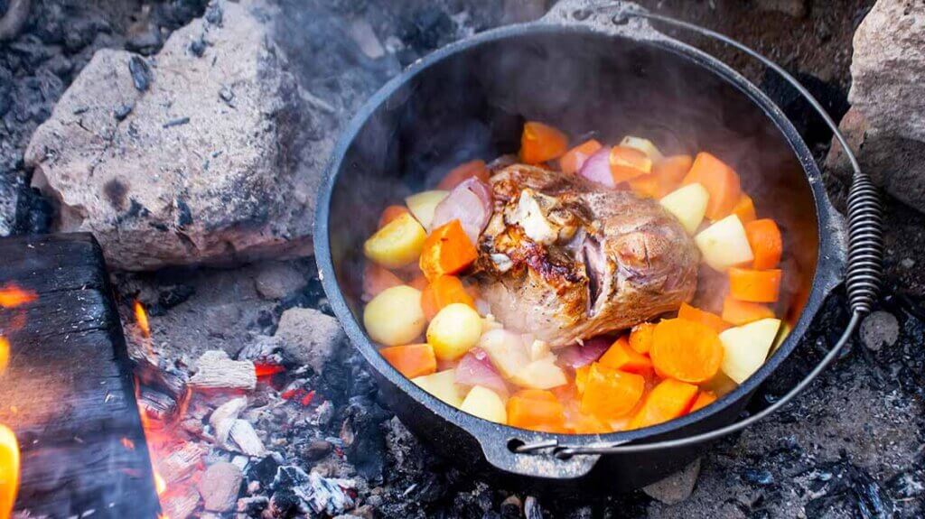 stew cooking in a ducth oven