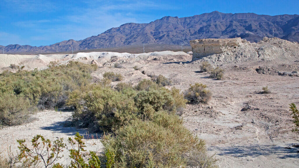 desert near tule springs with mountains in background