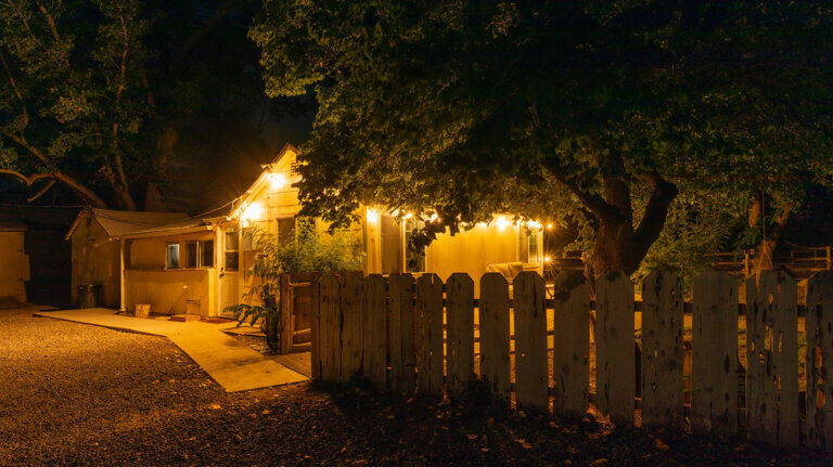 nighttime exterior of yellow petal flower farm fallon nevada