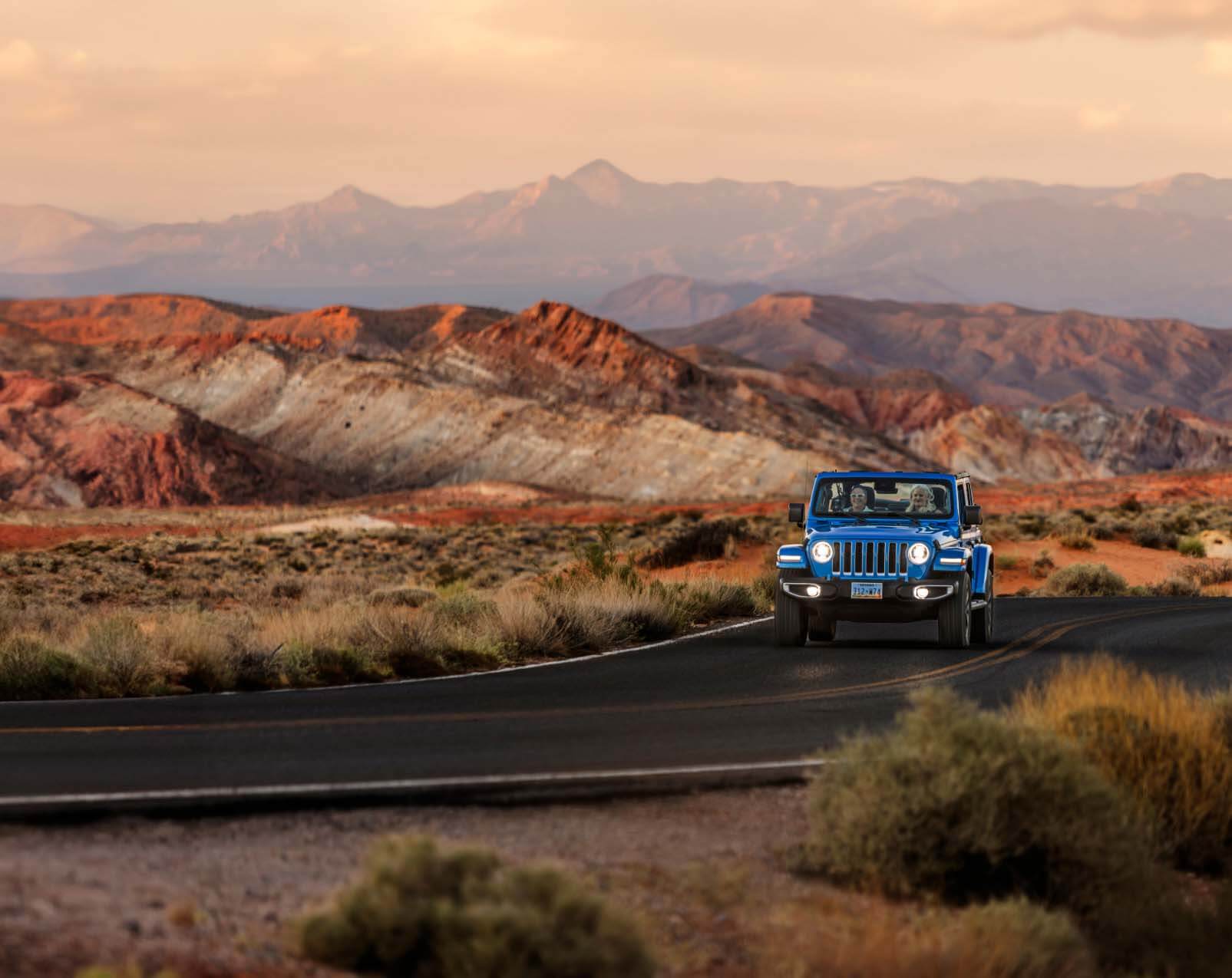 road trip in blue jeep