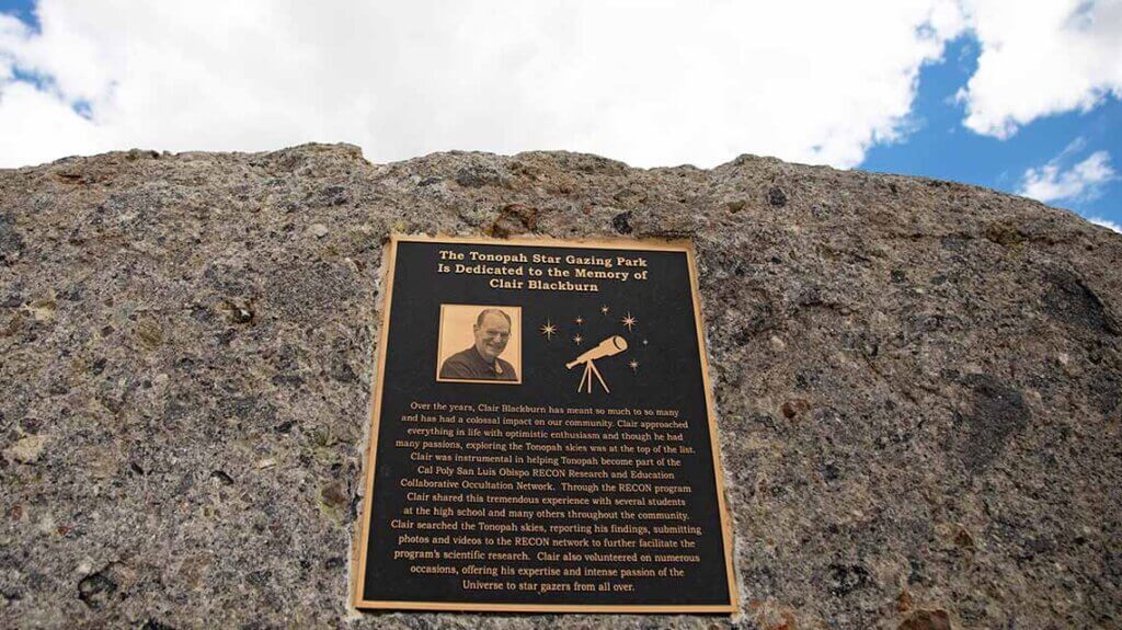 in memory of clair blackburn sign at tonopah stargazing park