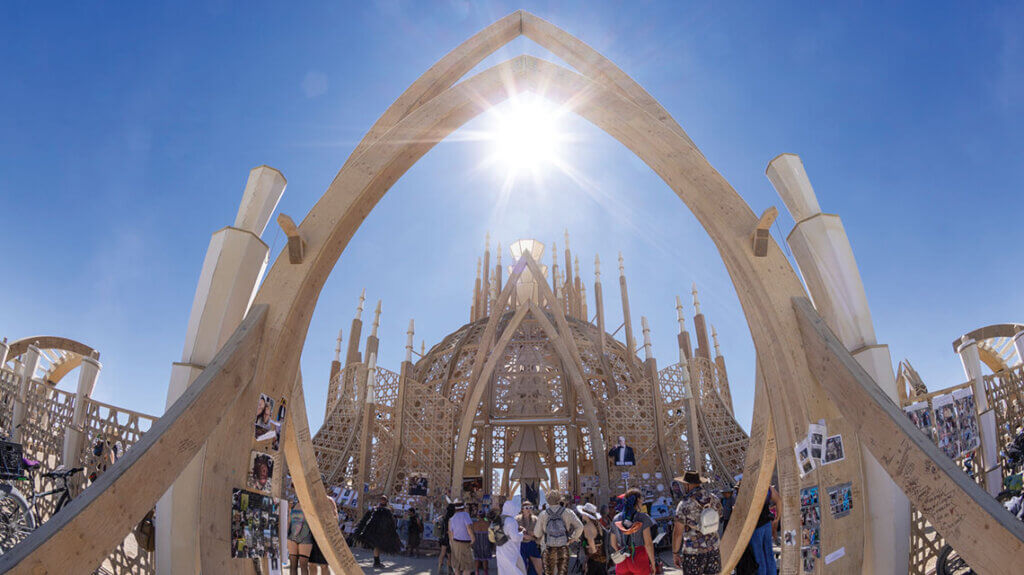 burning man art installation on the black rock desert playa in nevada