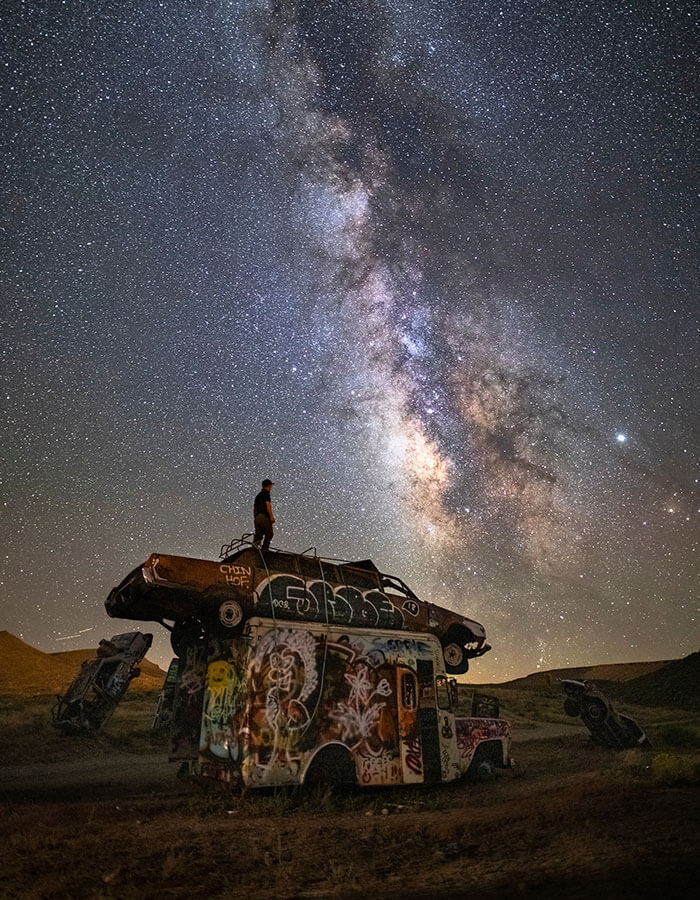 stargazing at the international car forest in goldfield nevada
