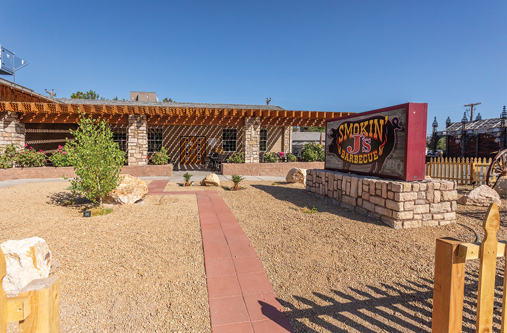The exterior of Smokin' J's Barbecue in Beatty.