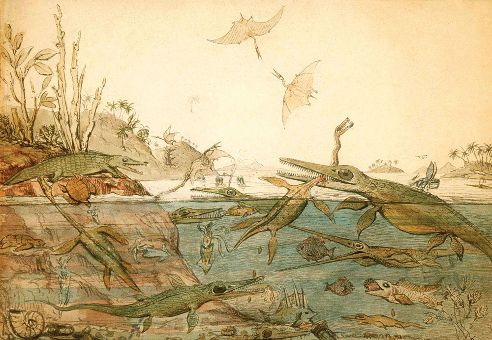 Henry de la Beche, "Duria Antiquior, a more ancient Dorset," 1830, watercolor replica