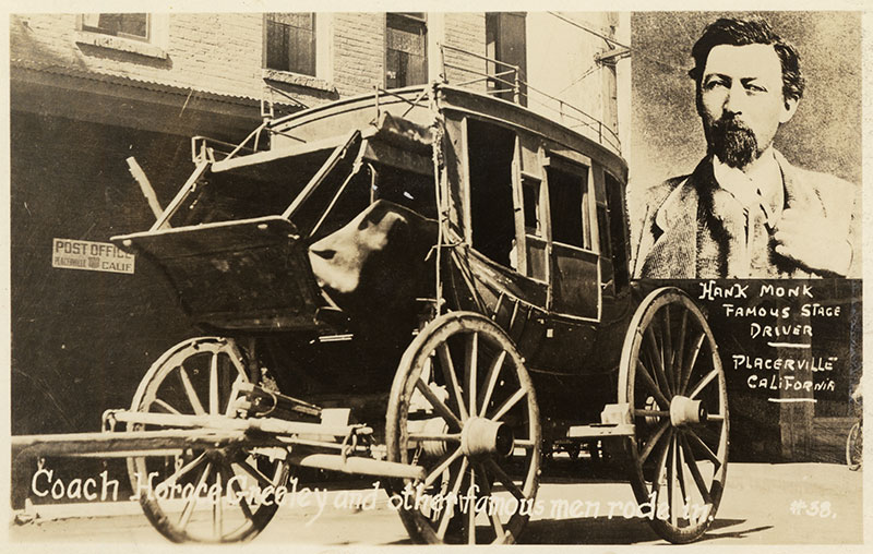 Stagecoach parked on street, photographed over a portrait of 