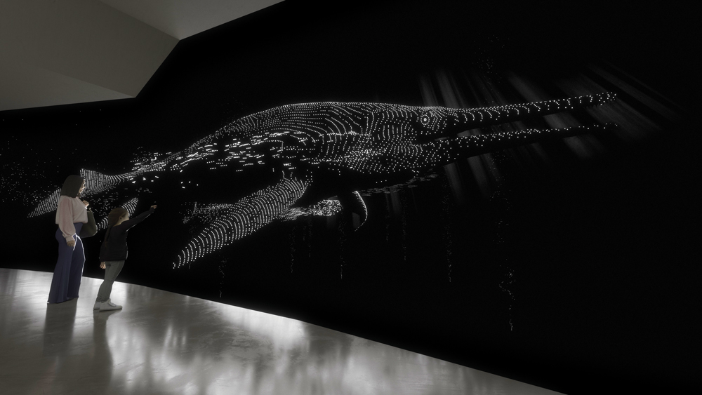 A life-sized, 80-foot-long, interactive media projection of an ichthyosaur created by artist and designer Ivan Cruz