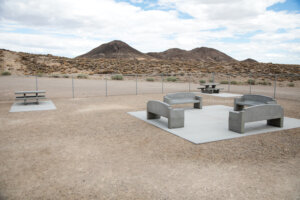Stone benches inside the Tonopah Stargazing Park.