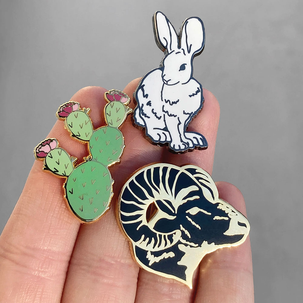 Battle Born Pins (rabbit, cactus, bighorn sheep)