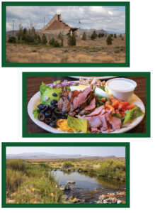 Top: Pyramid Lake Paiute Tribe Museum and Visitor Center. Middle: Salad from Bruno's Country Club in Gerlach. Bottom: Soldier Meadows Hot Springs.
