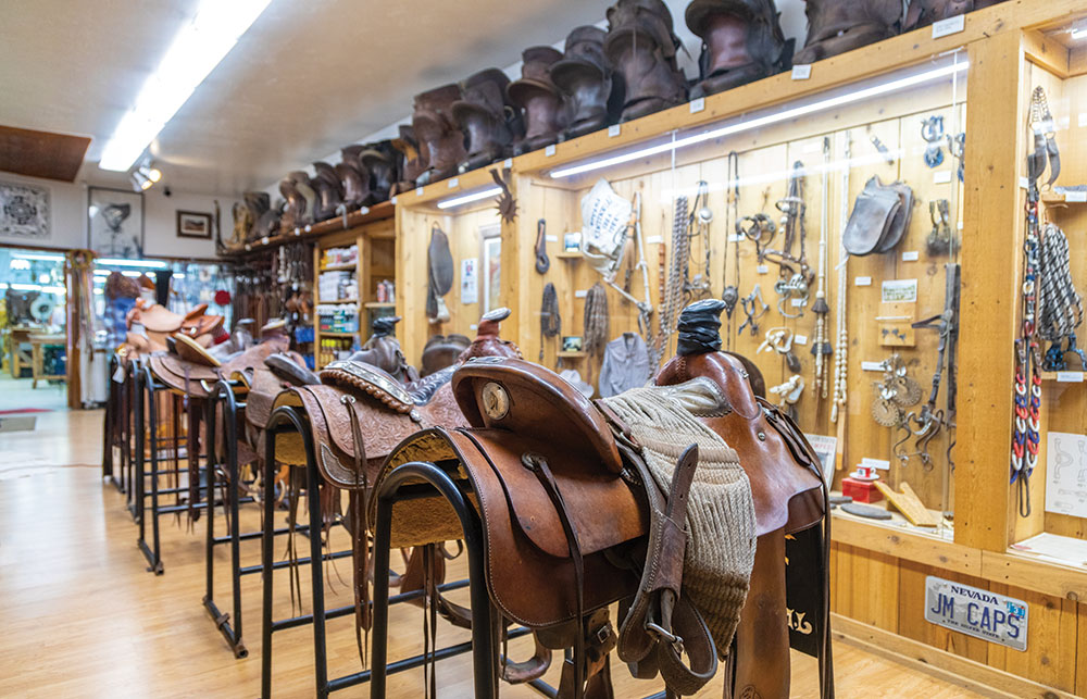 Inside of the J.M. Capriola Co. store, with saddles and other western goods