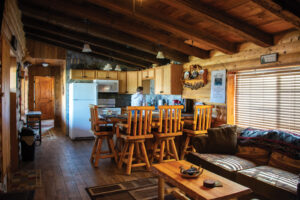 Livingroom and kitchen in Kingston Cabin.
