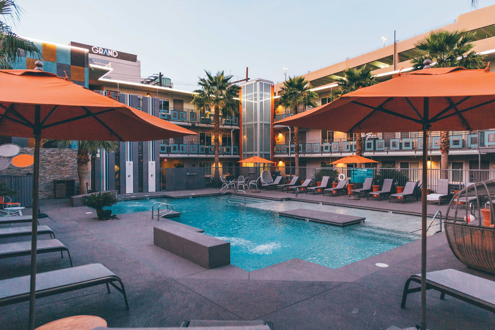 Poolside view of Oasis at Gold Spike in Las Vegas.