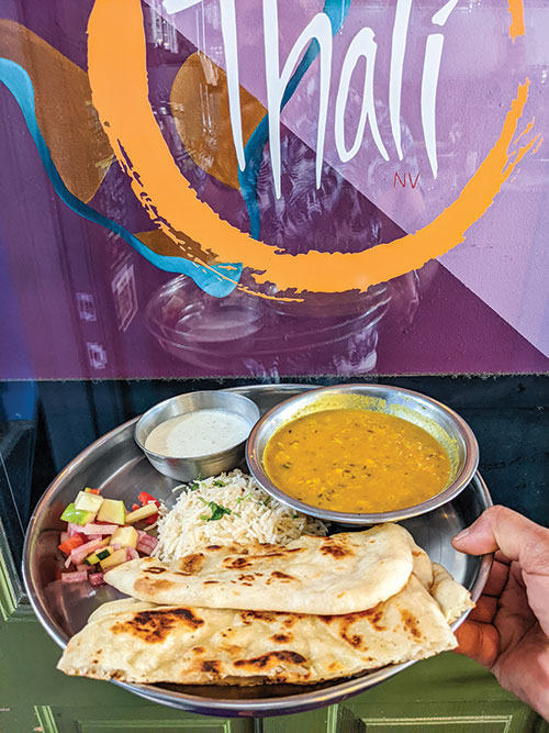 A plate full of Indian food from Thali