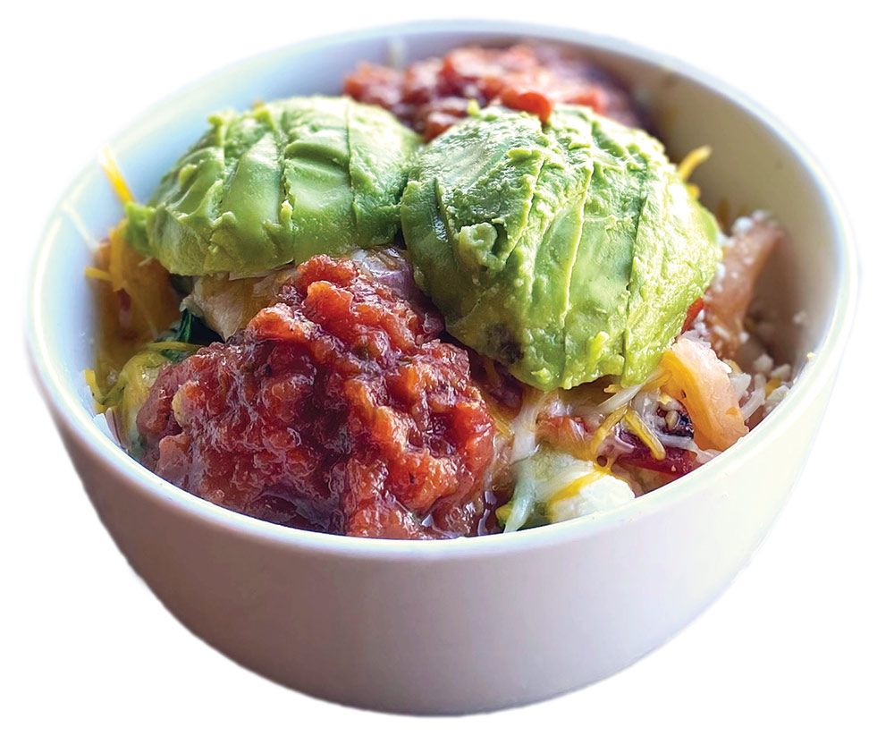Barazki bowl from Ogi Deli, Bar & Pinxtos. Photo shows salsa and guacamole on top.