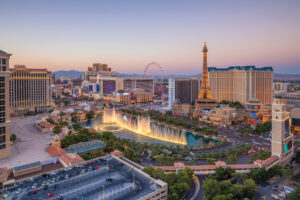 Las Vegas Strip at sunset.