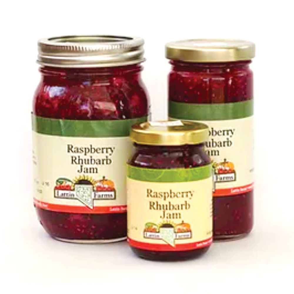 Three jars of Lattin Farms Raspberry Rhubarb Jam